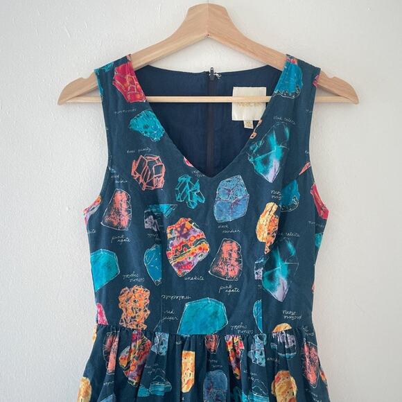 ModCloth Rocks Gemstones Sleeveless Dress Sz XS Geology Pleated Retro Pinup - Picture 3 of 9